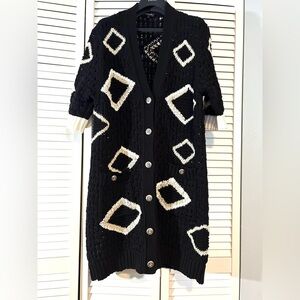 CHANEL Black Cardigan/Sweater with Cream Diamond Motif